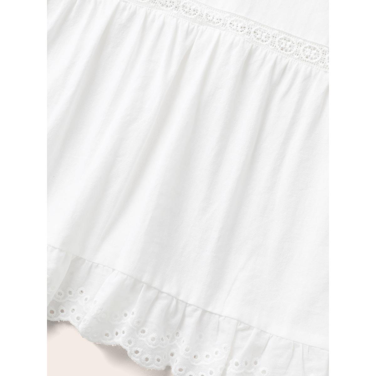 Plus Size Broderie Anglaise Patchwork Lace Trim Cami Dress Opticwhite Women Elegant Woven ribbon&lace trim Heart neckline Sleeveless Curvy BloomChic 10/M Product Image