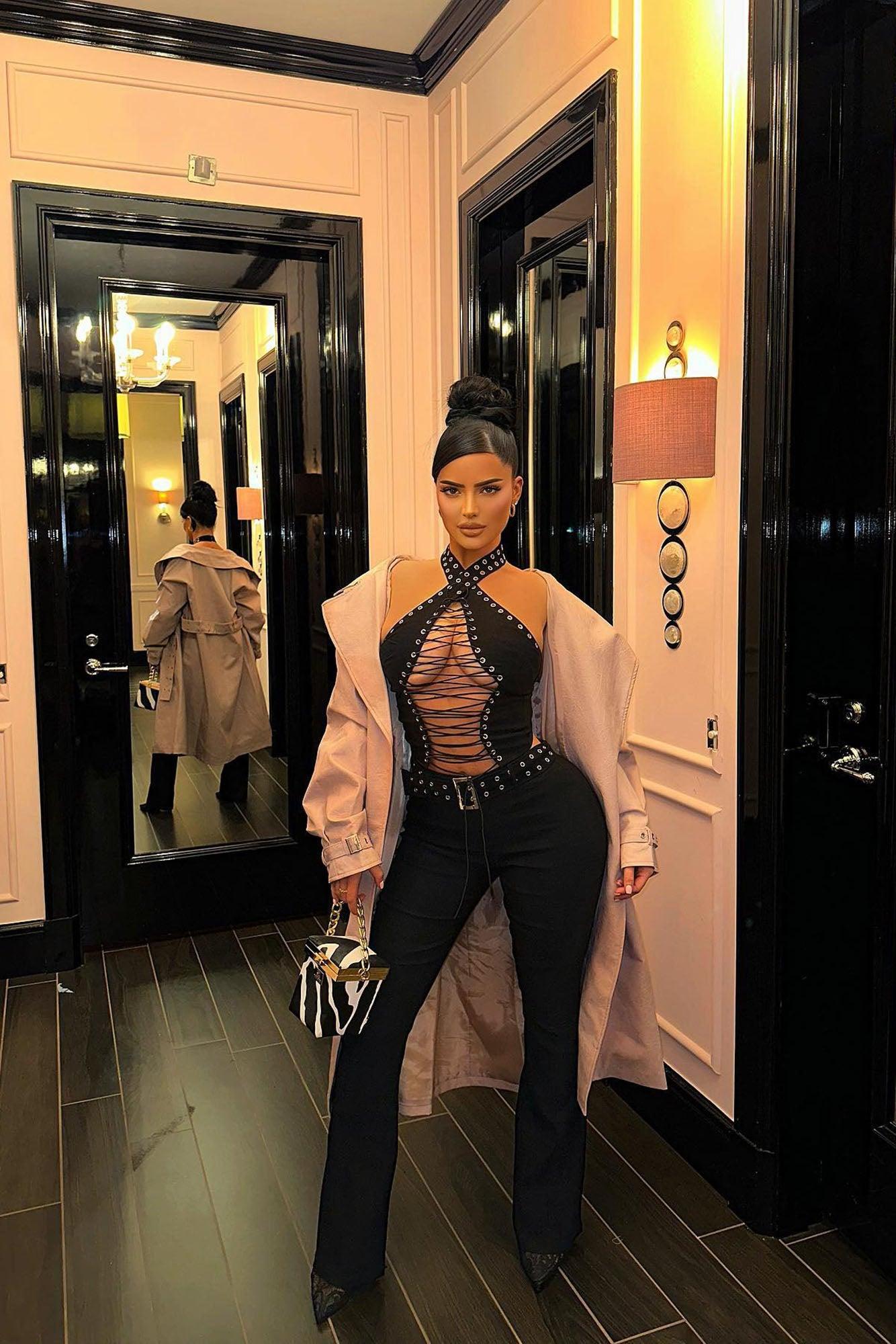 Briana Lace Up Pant Set - Black Product Image