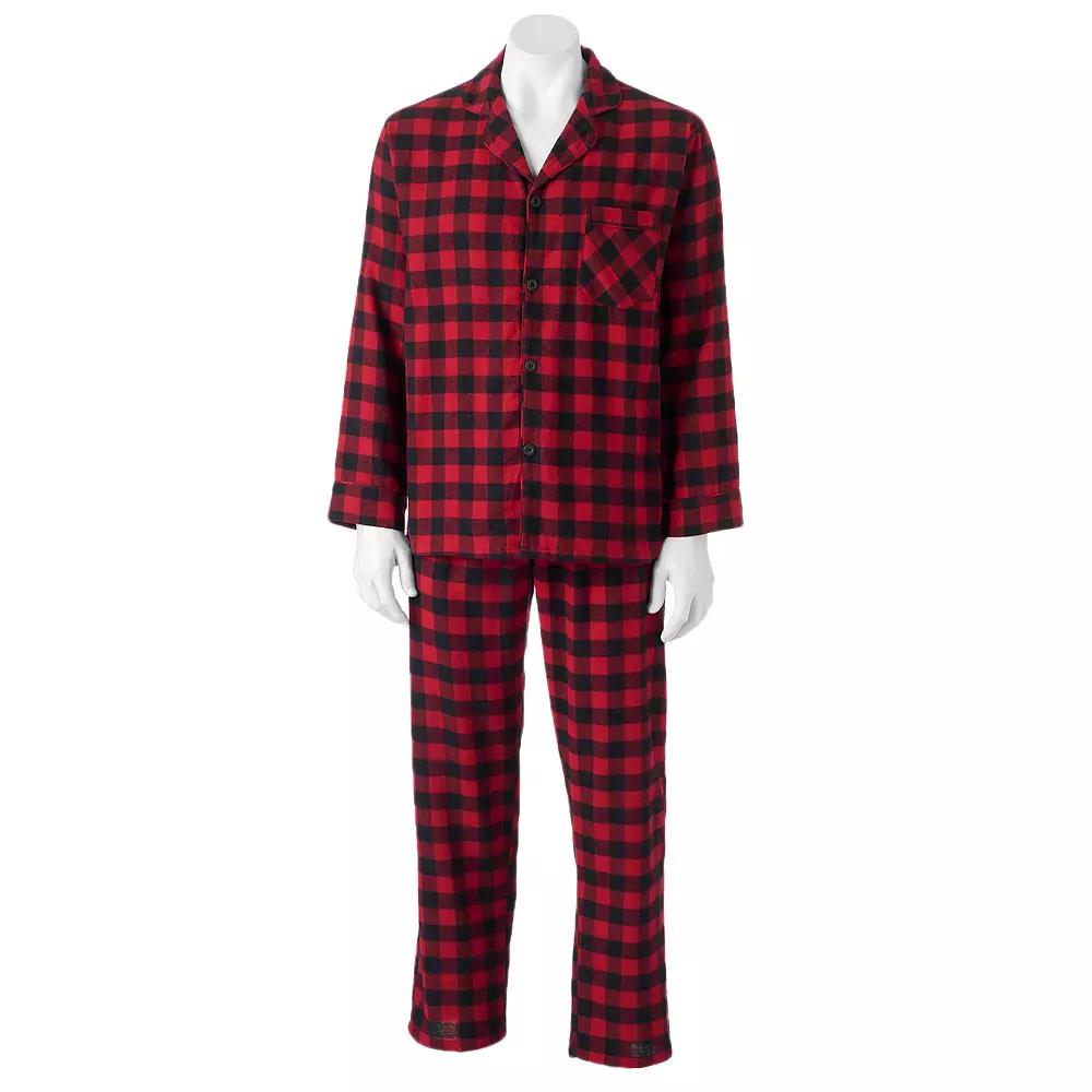 Men's Hanes Ultimate® Plaid Flannel Pajama Set, Size: XL, Red Buffalo Plaid Product Image