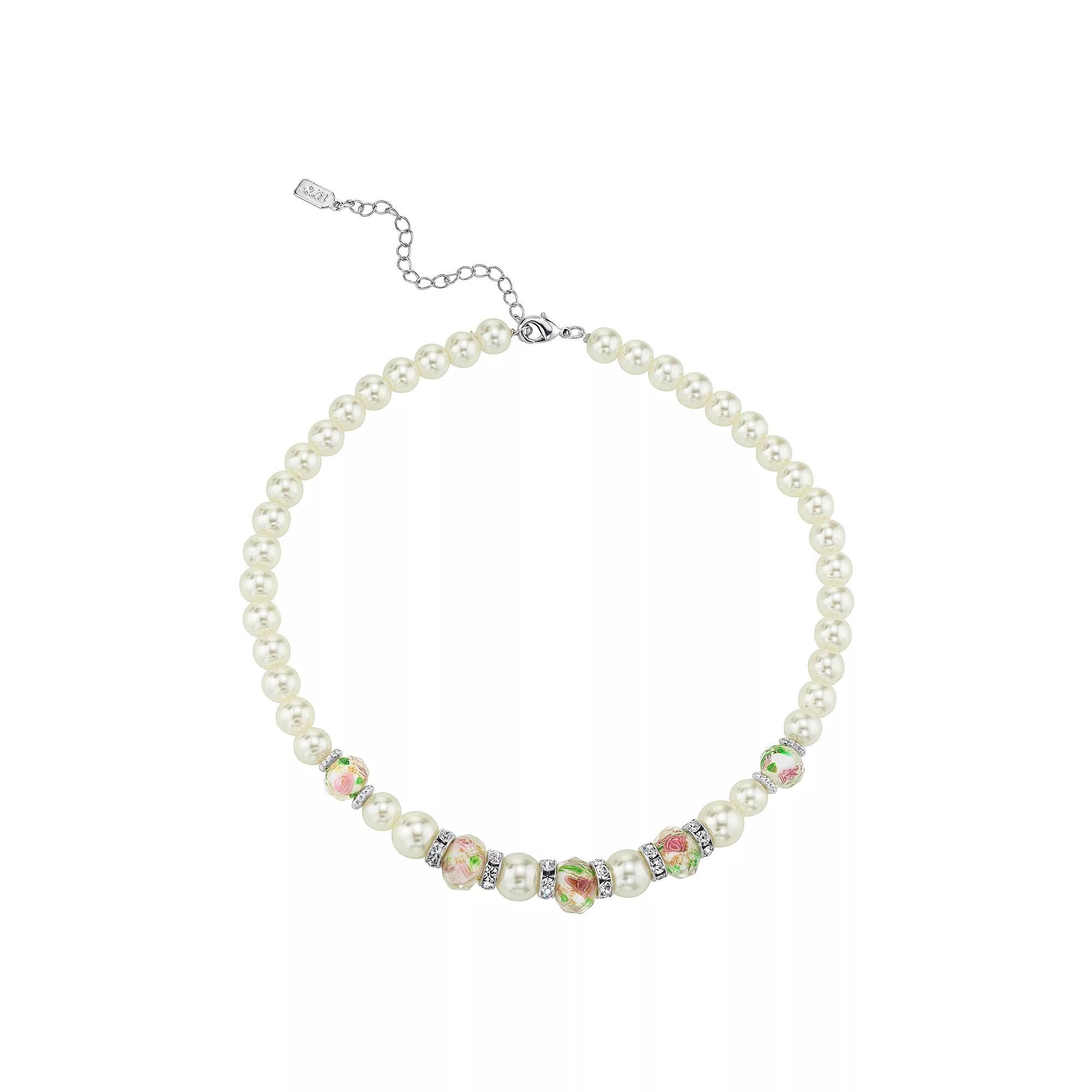 1928 Floral Bead Necklace, Women's, White Product Image