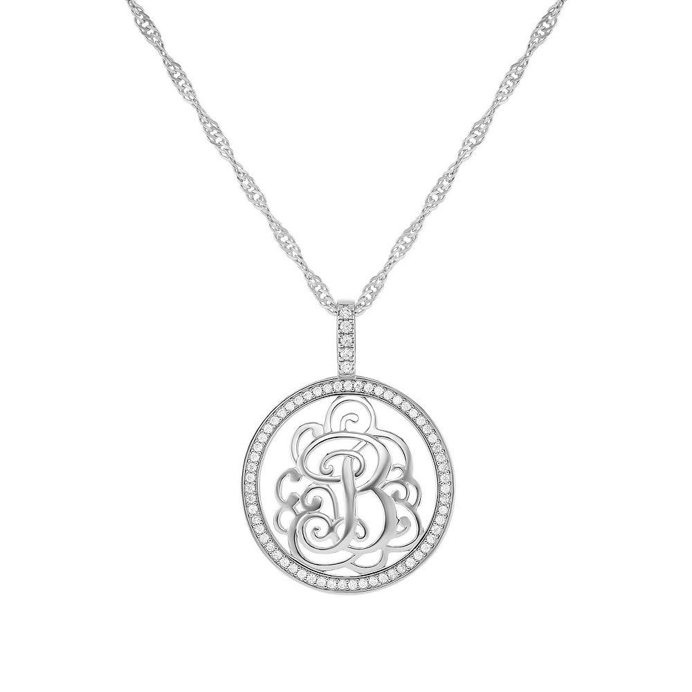 PRIMROSE Cubic Zirconia Initial Coin Pendant Necklace, Women's, Size: 18-20" ADJ, Silver Tone B Product Image