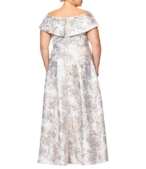 Xscape Plus Size Off-the-Shoulder Sweetheart Neck Short Sleeve Brocade Ball Gown Product Image