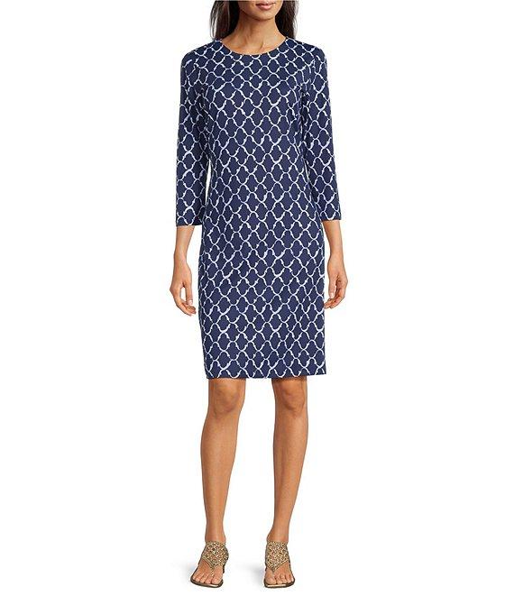 J.McLaughlin Sophia Printed Knit Round Neck 3/4 Sleeve Dress Product Image