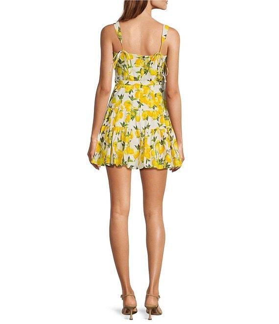En Saison Blanca Lemon Print Square Neckline Sleeveless Tiered Mini Dress Product Image