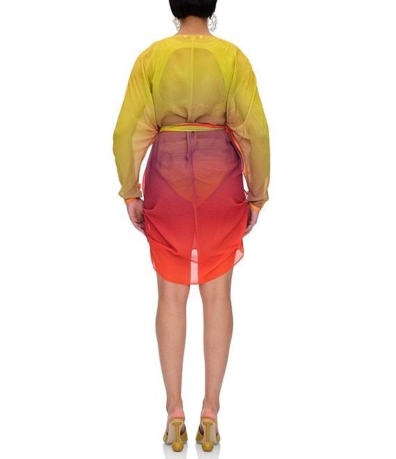 Andrea Iyamah Meli Ombre Chiffon V-Neck Long Sleeve Wrap Dress Product Image