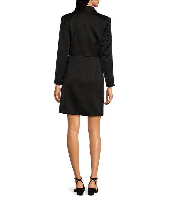 Alex Marie Magnolia Satin Notch Lapel Collar V-Neck Long Sleeve Side Hardware Loop Wrap Blazer Mini Dress Product Image