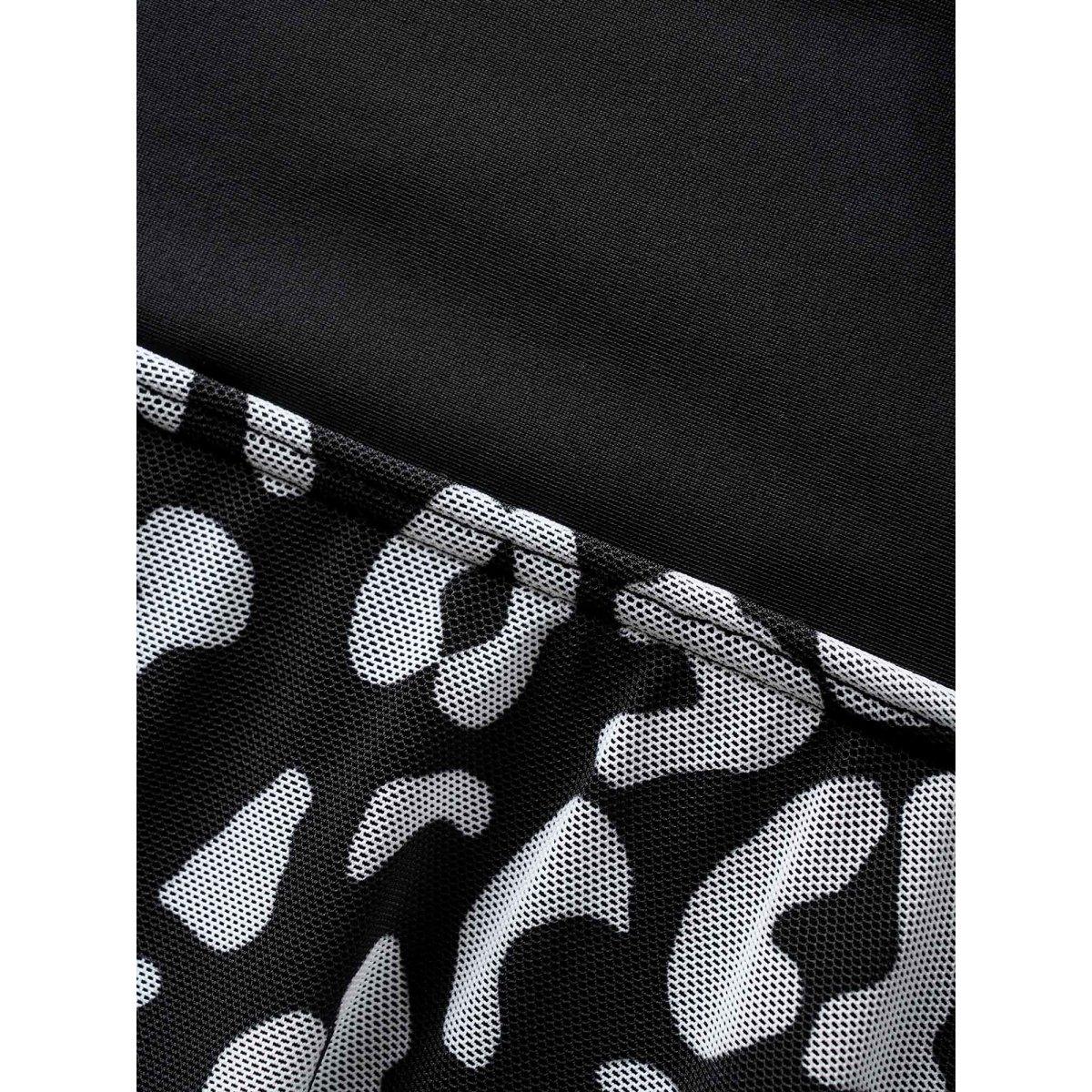 Plus Size Leopard Print Patchwork Heart Neckline Swim Dress Women's Swimwear Black Beach Bodycon U-neck High stretch Curve Swim Dresses BloomChic 30/6X Product Image