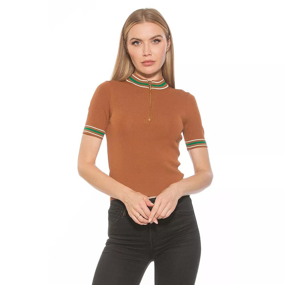 Women's ALEXIA ADMOR Phoebe Knit 1/4-Zip Short Sleeve Mock Neck Top,  Product Image