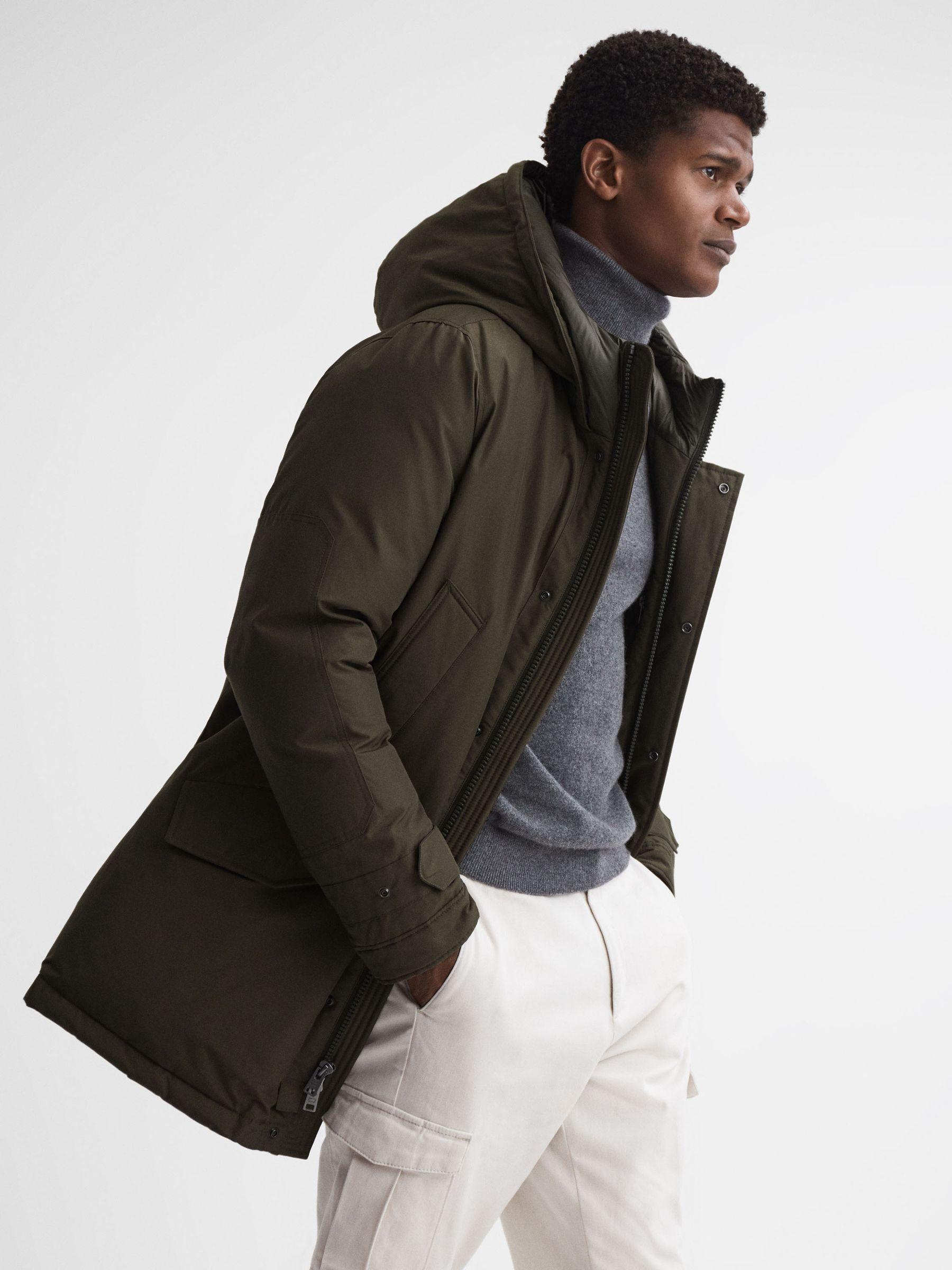 Woolrich Hooded Parka Coat in Dark Green Product Image