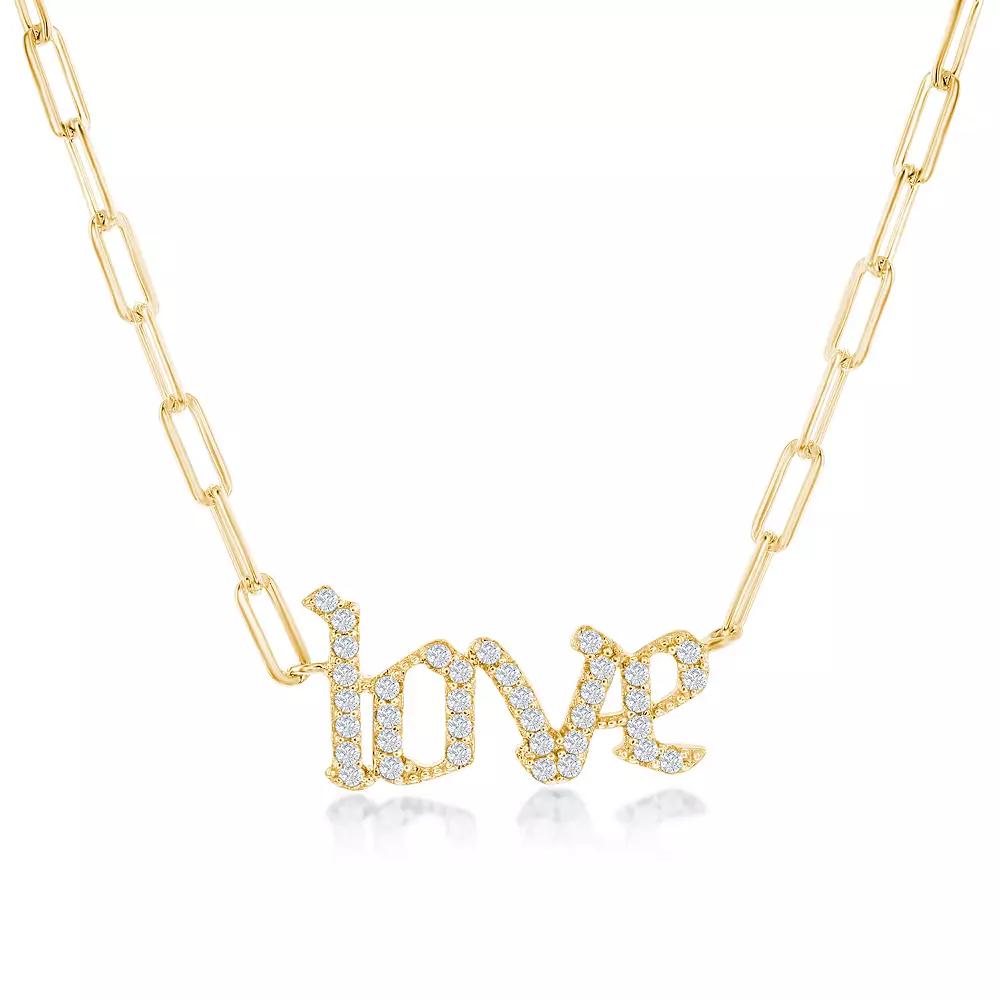 Argento Bella Sterling Silver Cubic Zirconia "Love" Paperclip Chain Necklace, Women's, Gold Tone Product Image