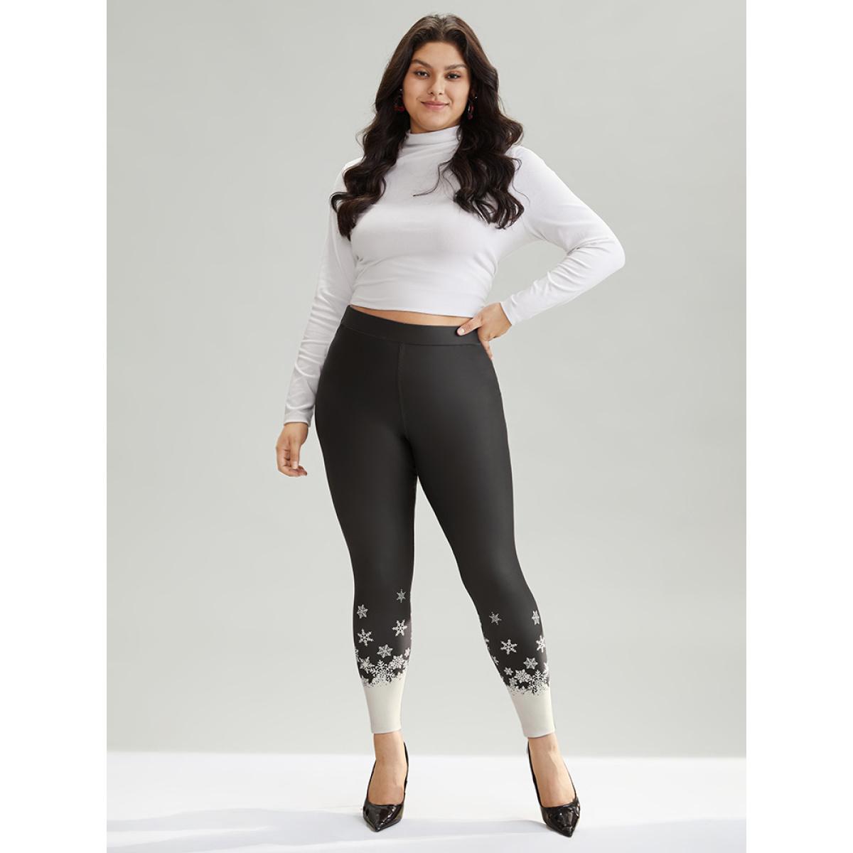 Plus Size Christmas Snowflake High Rise Skinny Leggings Women Black Elegant High stretch Skinny High Rise Festival-Christmas Leggings BloomChic 26/4X Product Image