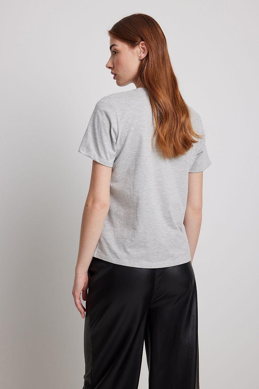 Round Neck Cotton T-Shirt Beige Product Image