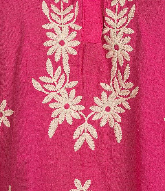 Calessa Plus Size Embroidered Split Neck Bracelet Length Sleeve Tunic Product Image