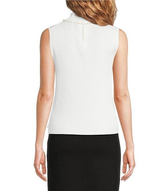 KARL LAGERFELD PARIS Knit Mock Neck Sleeveless Pearl Detail Top Product Image