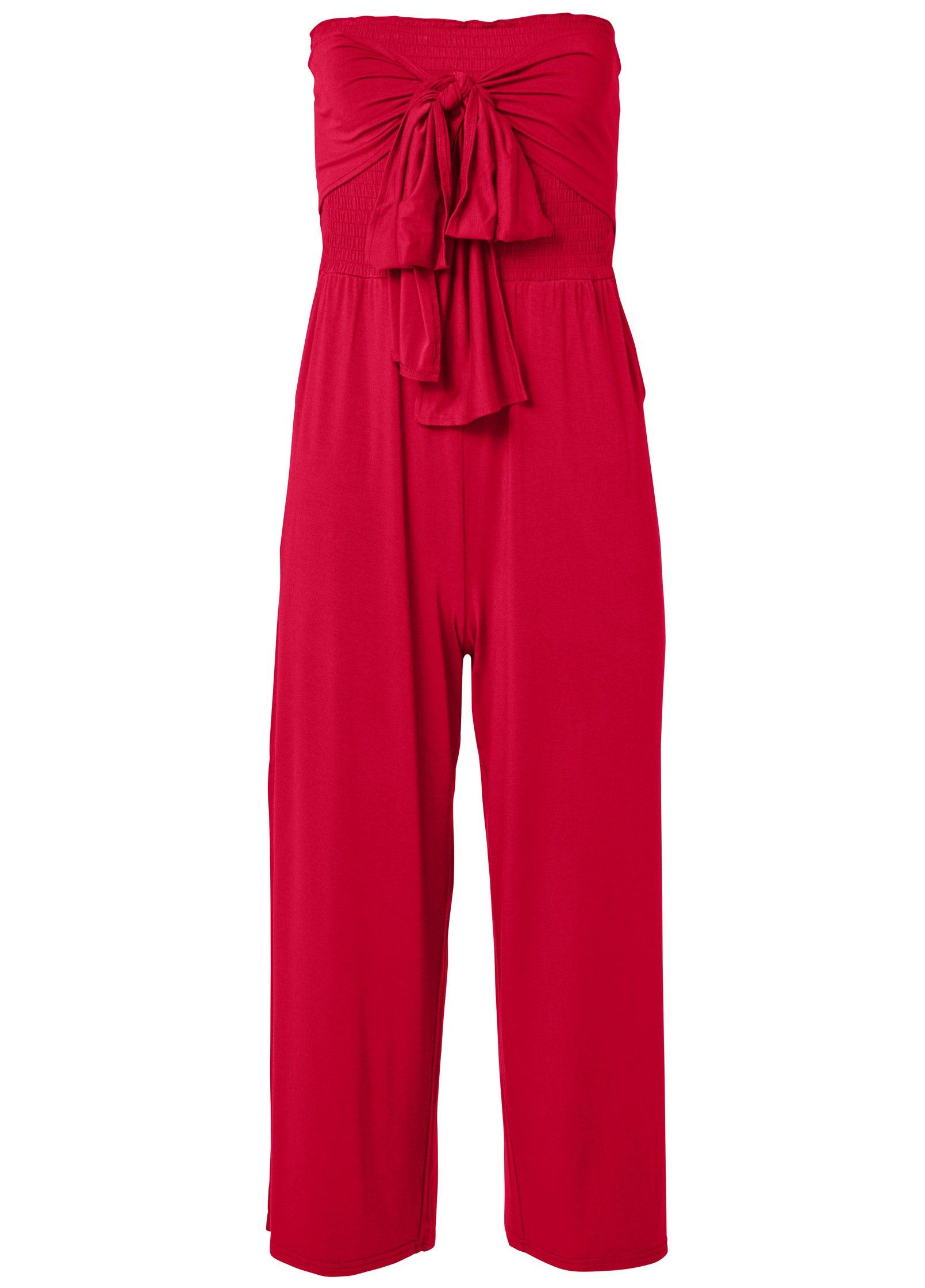 Smocked Tie-Front Jumpsuit - Red Product Image
