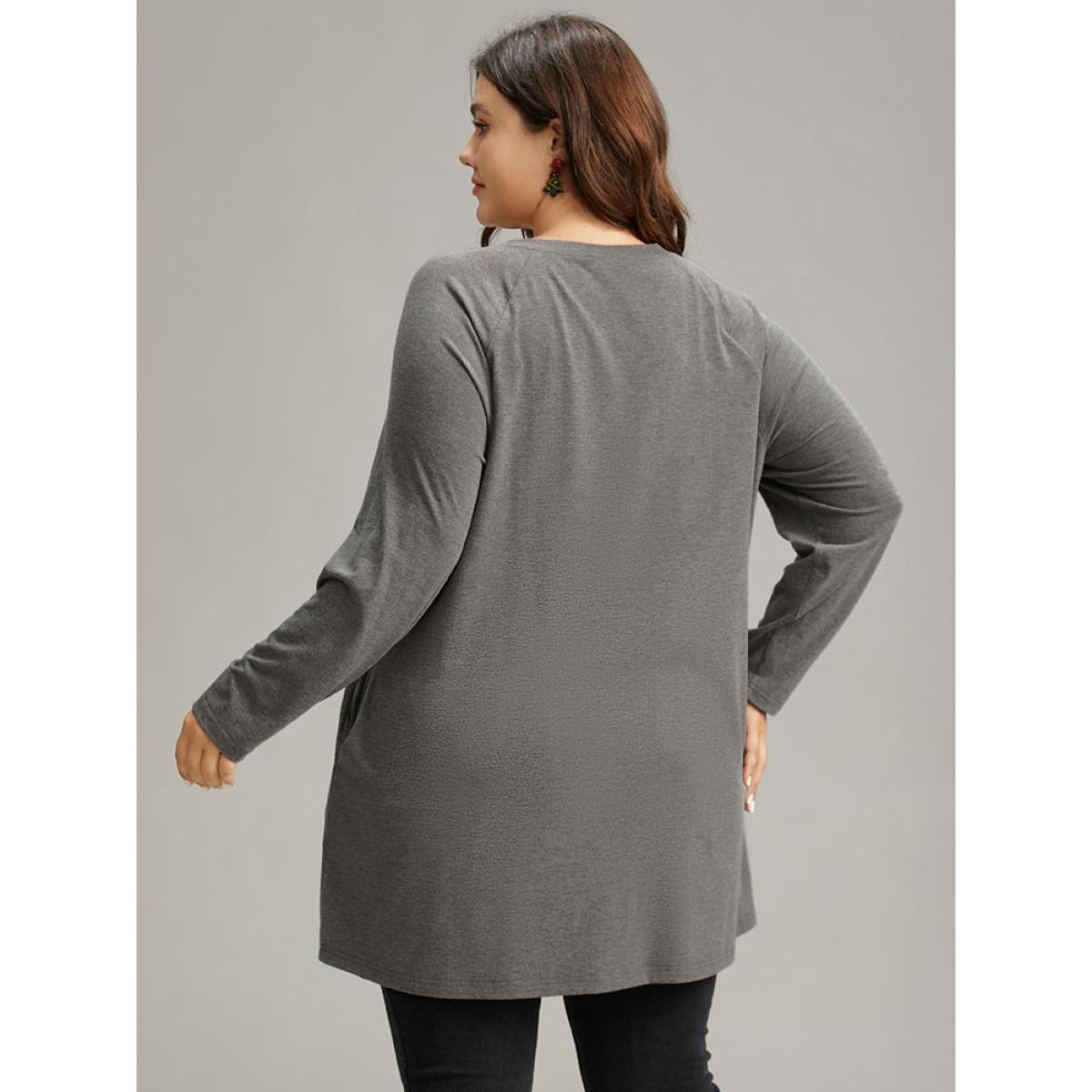 Plus Size Santa Claus Print Long Sleeve T-shirt Gray Women Casual Printed Christmas Dailywear T-shirts BloomChic 18-20/2X Product Image