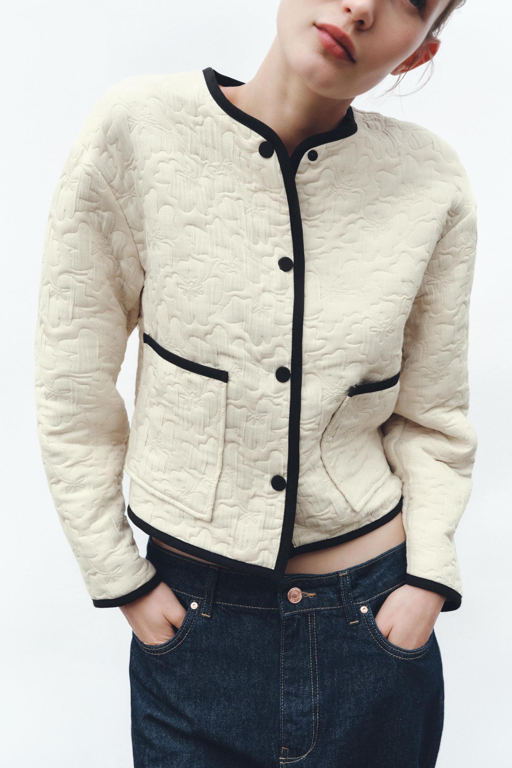 CONTRASTING TRIM FLORAL STITCH JACKET Product Image