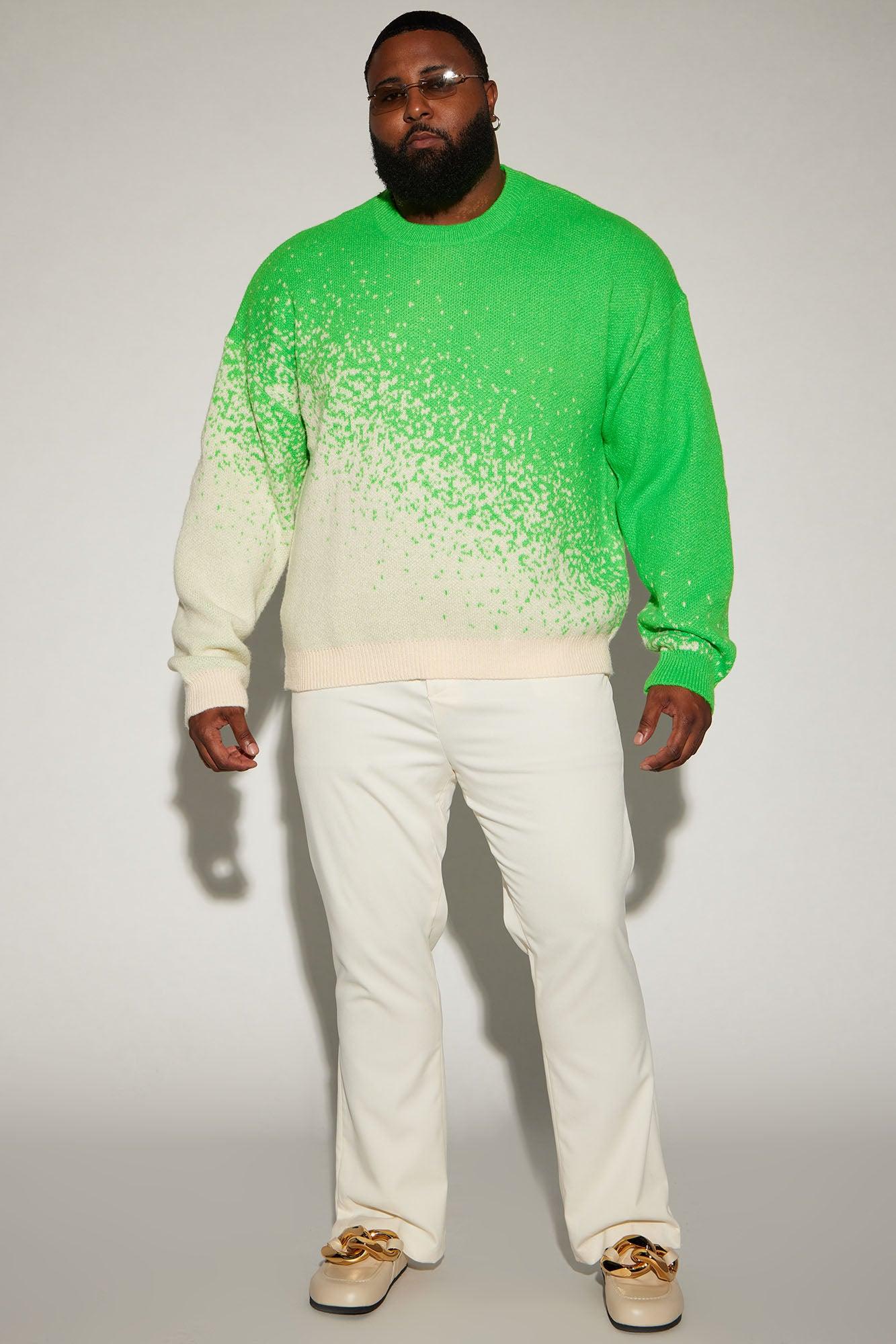 Two Tone Crewneck Sweater - Green/combo Male Product Image