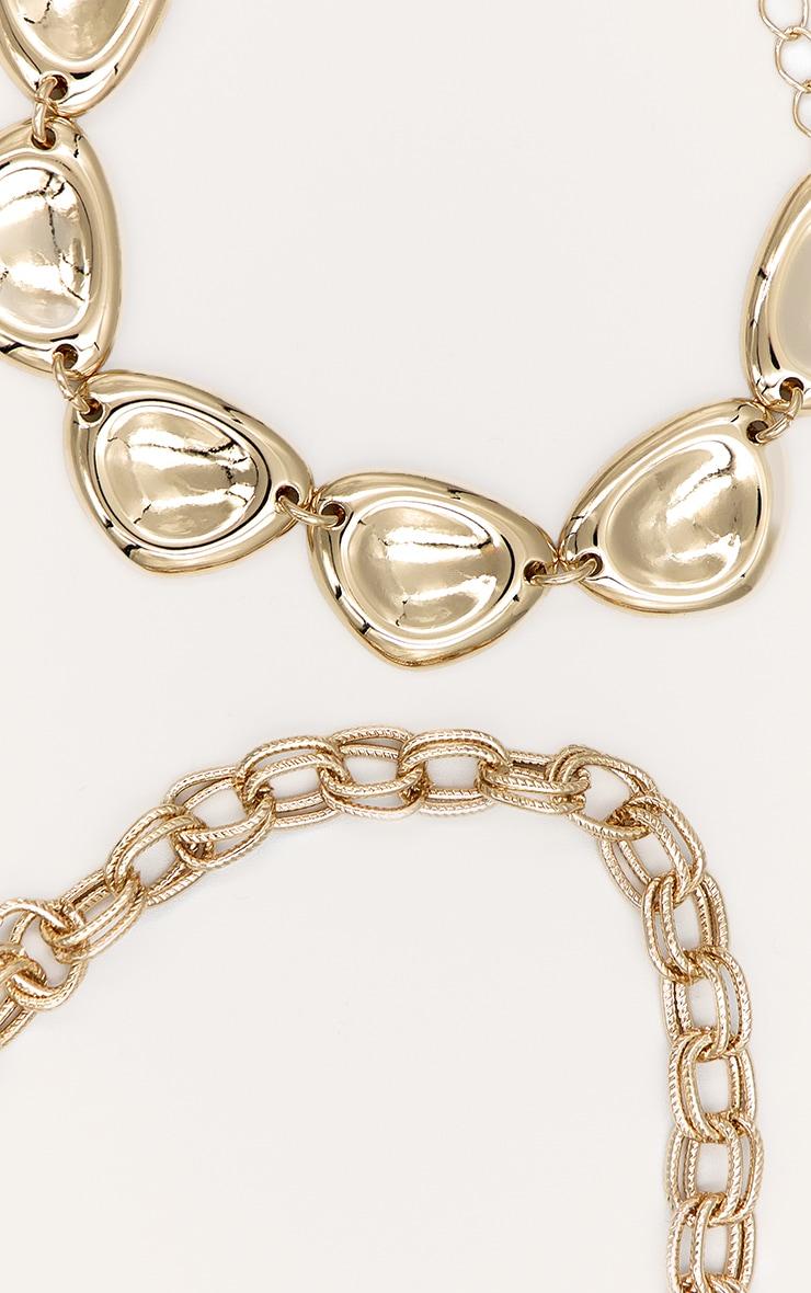 Gold Chunky Engraved Link Pendant Disk Bracelet Product Image