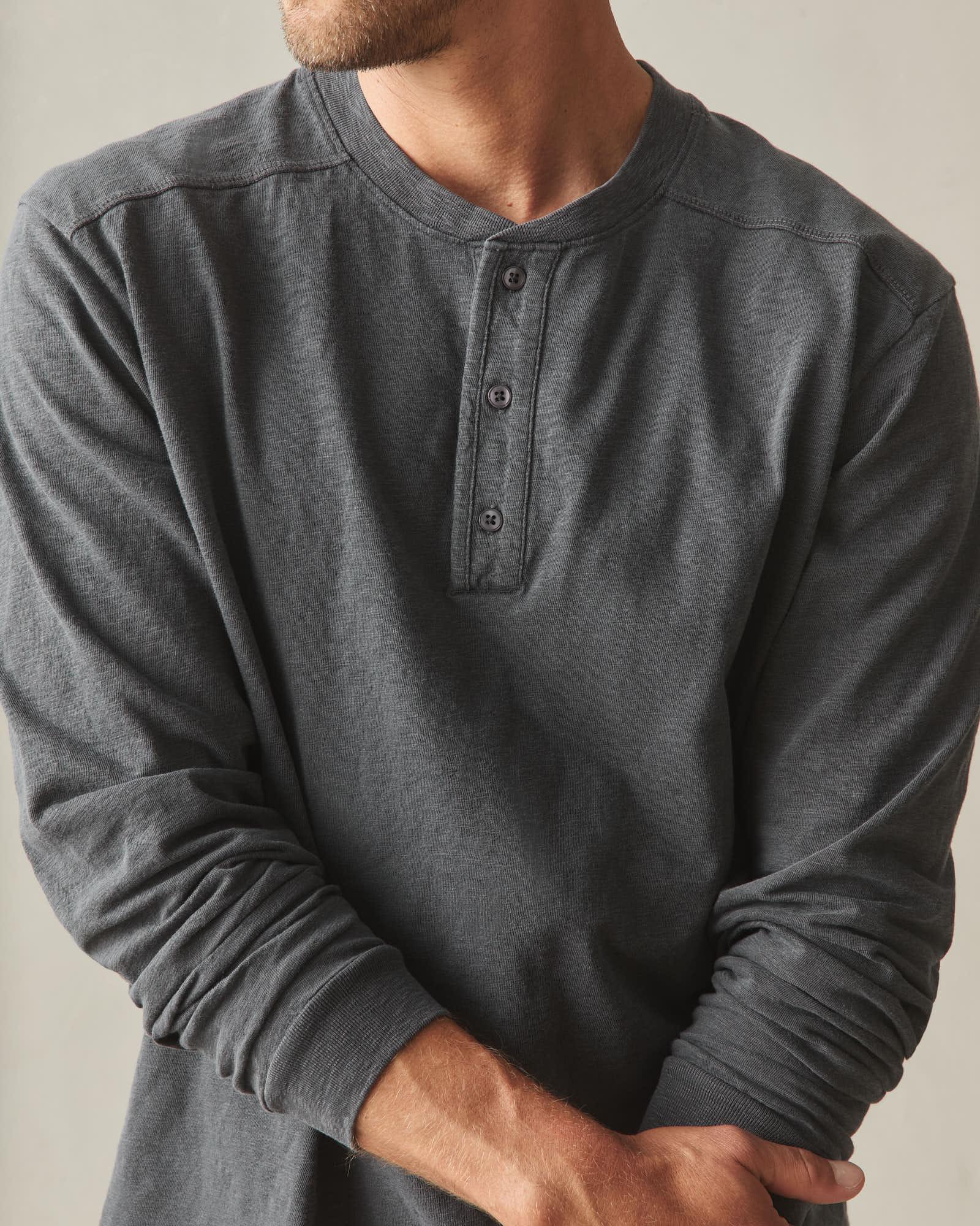 Men's Long Sleeve Broken-In Premium Slub Henley - Washed Black Product Image