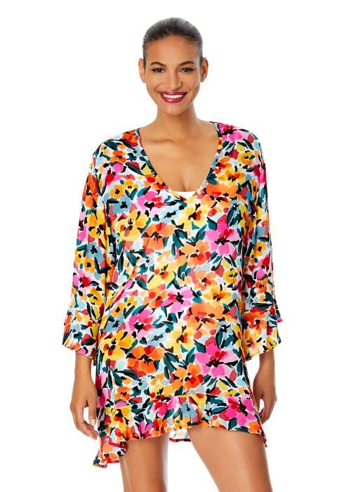 Anne Cole Women's Gradient Floral Flounce V Neck Tunic Swimsuit Cover Up Product Image