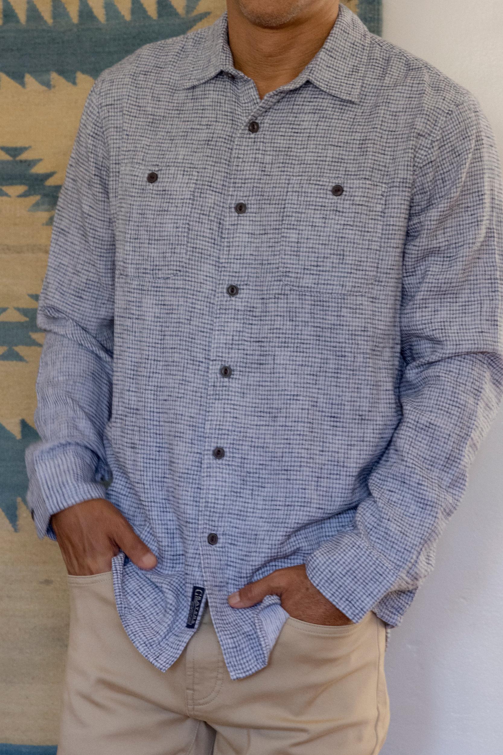 Houndstooth Double Cloth Workshirt - Cream Navy Product Image