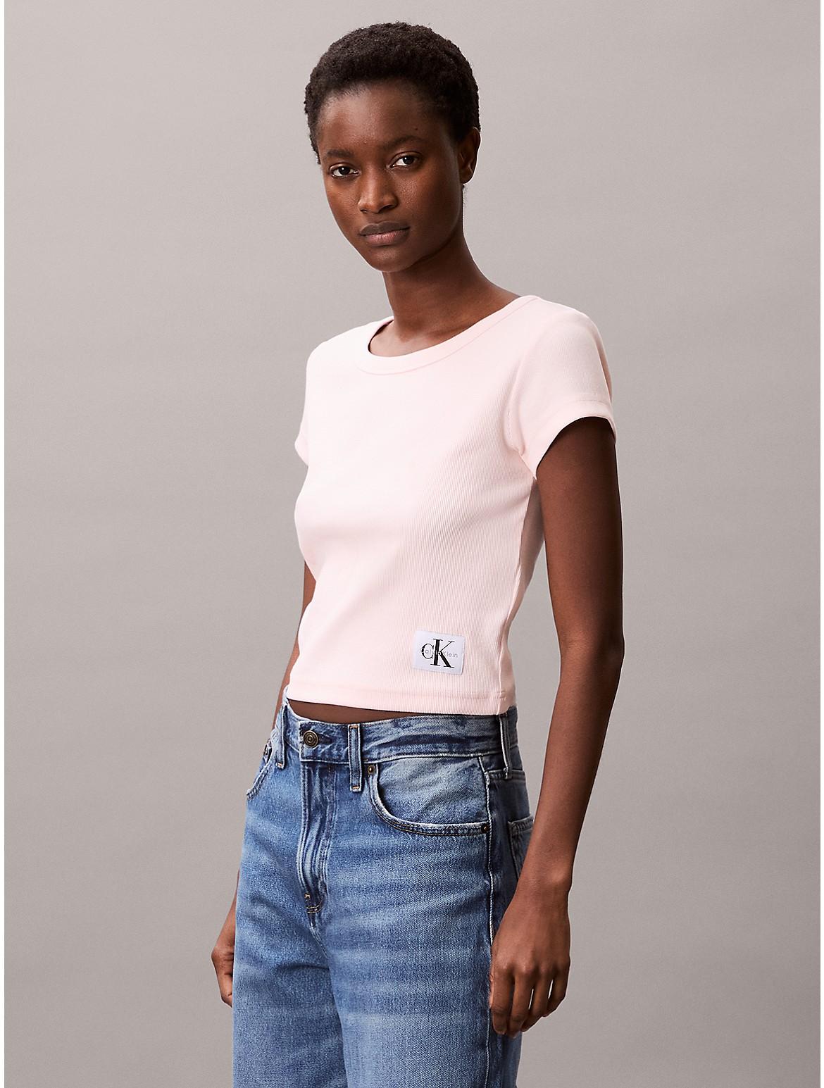 Calvin Klein Womens Woven Monologo Slim T-Shirt - Pink Product Image