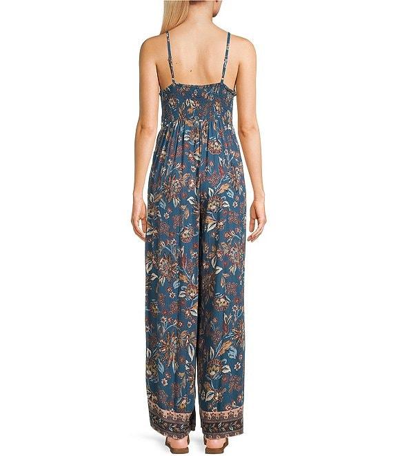 Angie Sleeveless Border Print Keyhole Knot Front Wide Leg Jumpsuit Product Image