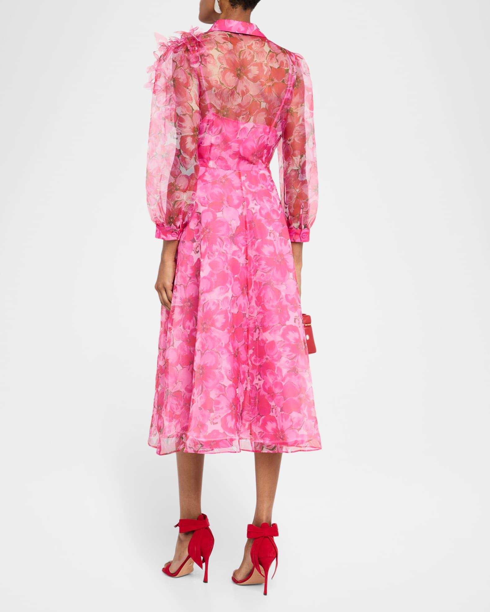 Floral-Print Organza Midi Shirtdress Product Image