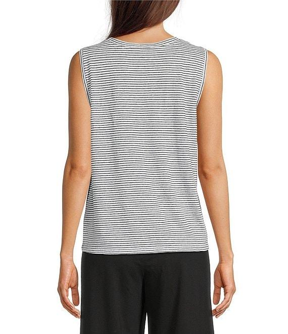 Eileen Fisher Striped Organic Linen Jersey Crew Neck Sleeveless Tank Product Image