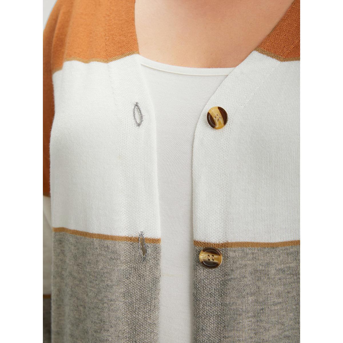 Plus Size Supersoft Essentials Colorblock Contrast Button Up Lightweight Cardigan Gray Women Casual Long Sleeve Dailywear Cardigans BloomChic 22-24/3X Product Image