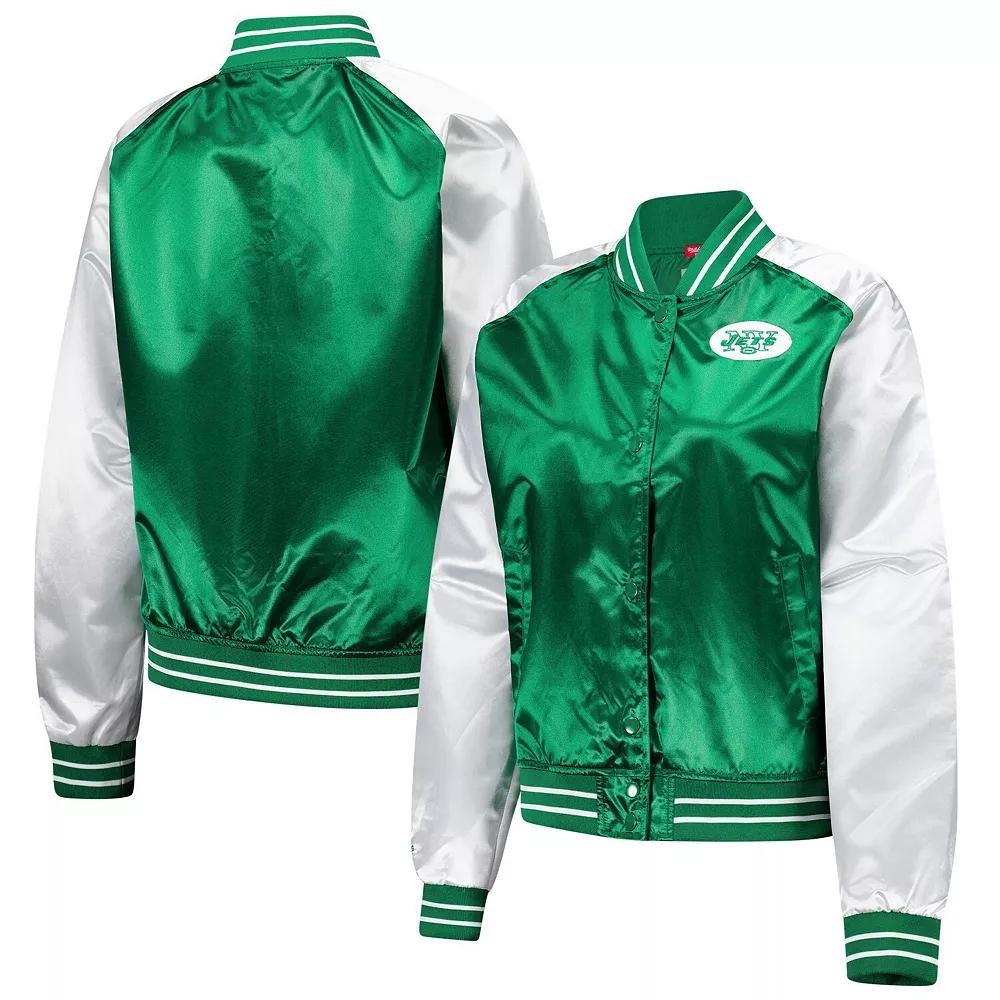 Women's Mitchell & Ness Green New York Jets Team 2.0 Satin Raglan Full-Snap Jacket, Size: Medium Product Image