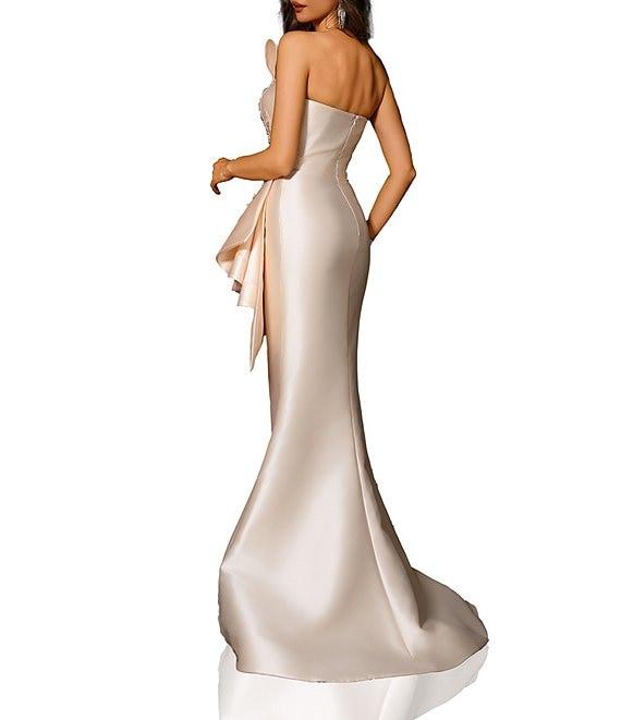 Terani Couture Strapless Beaded Bow Detail Mikado Mermaid Gown Product Image