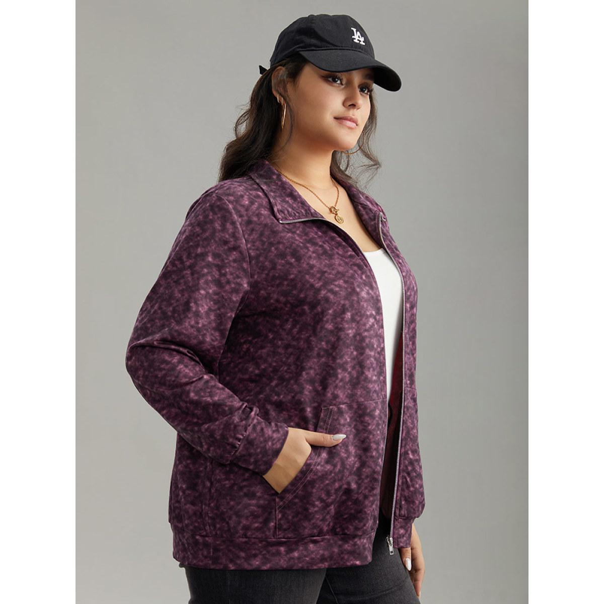 Plus Size Tie Dye Zipper Fly Pocket Jacket Women Purple Zipper Pocket Dailywear Jackets BloomChic 30/6X Product Image