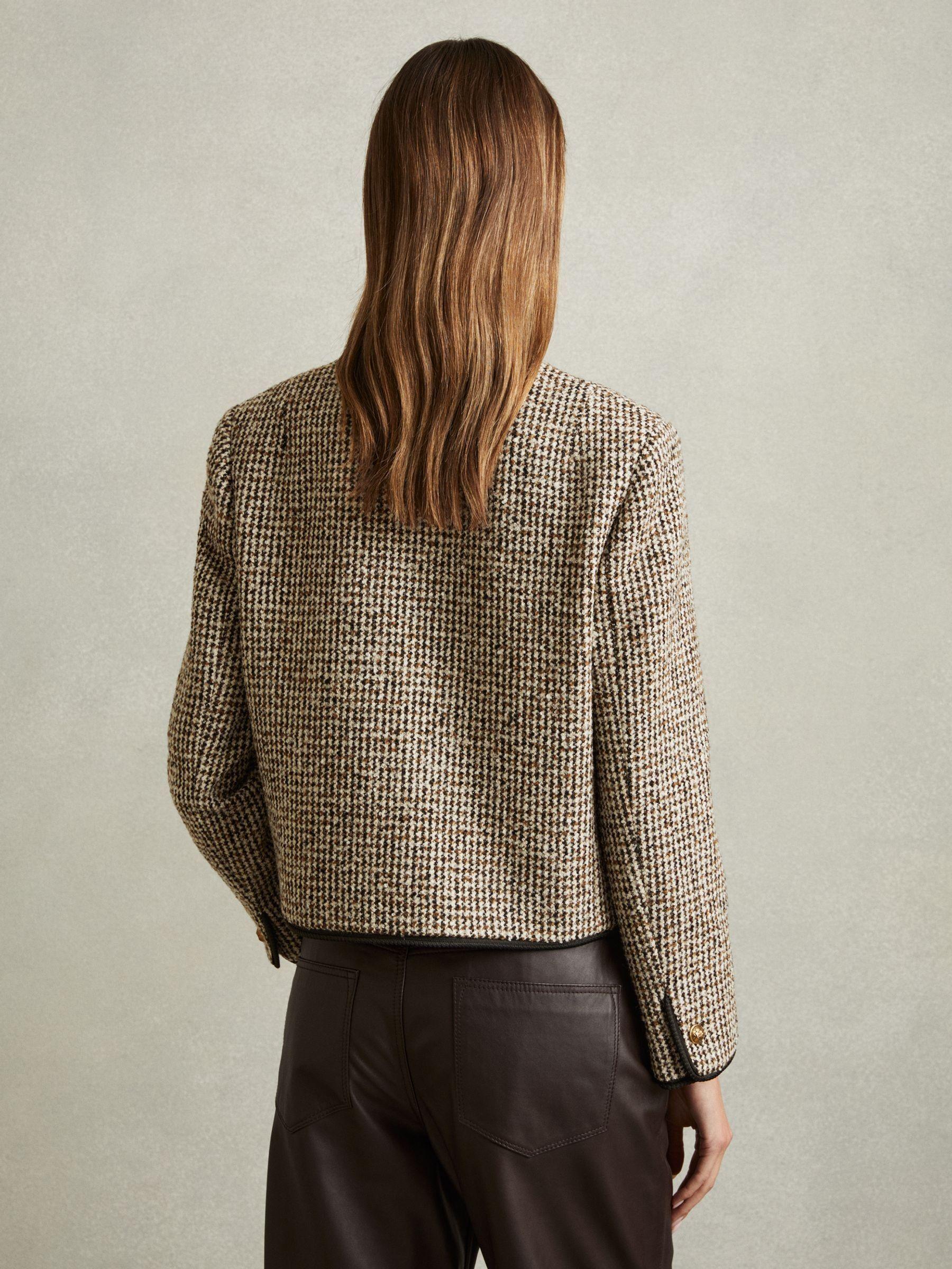 Cropped Wool Blend Tweed Jacket in Brown Product Image