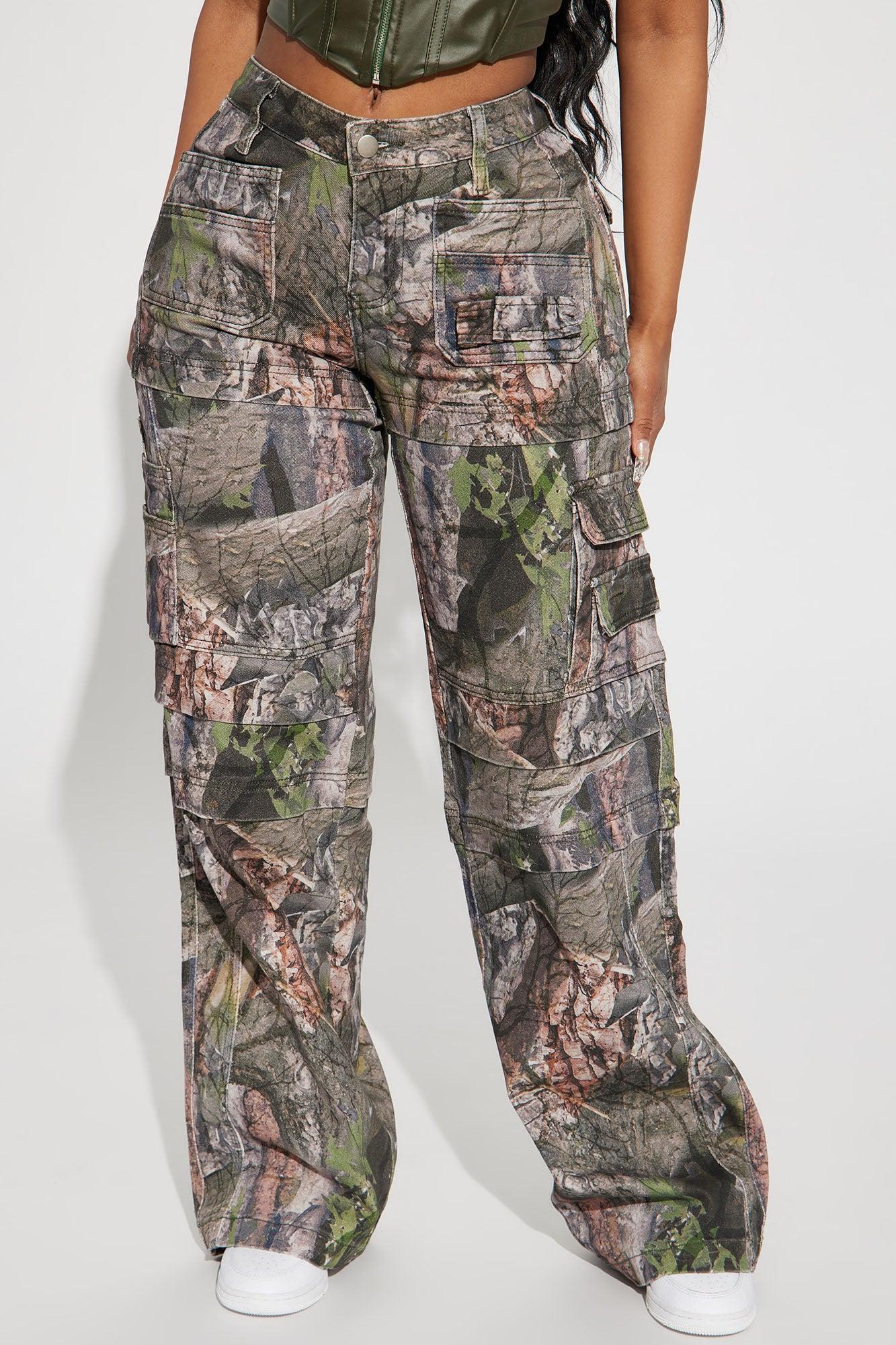 Bree Camo Stretch Cargo Jean - Olive/combo Product Image