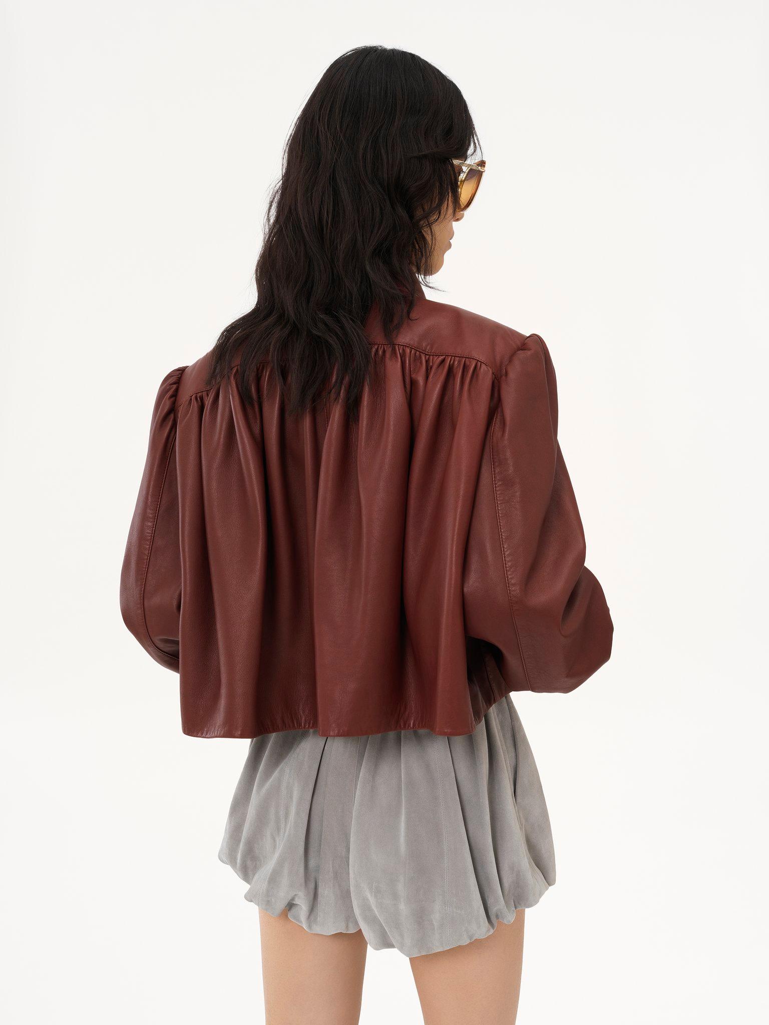 Gathered boule jacket in leather Product Image