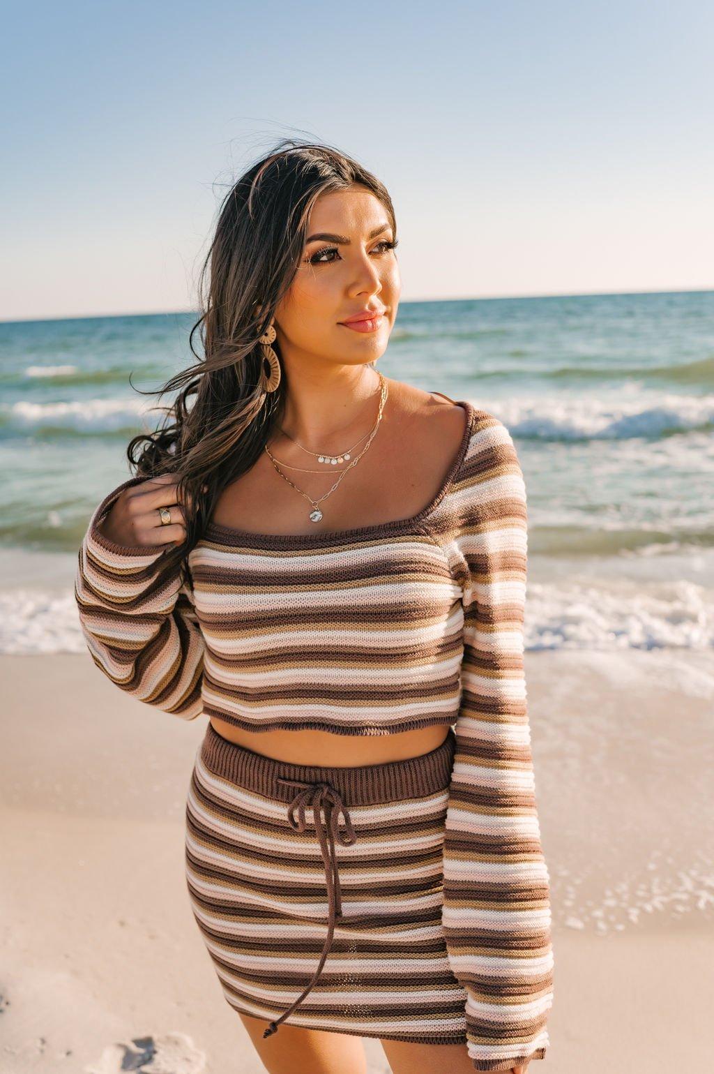 Brown Crochet Striped Sweater - FINAL SALE Product Image