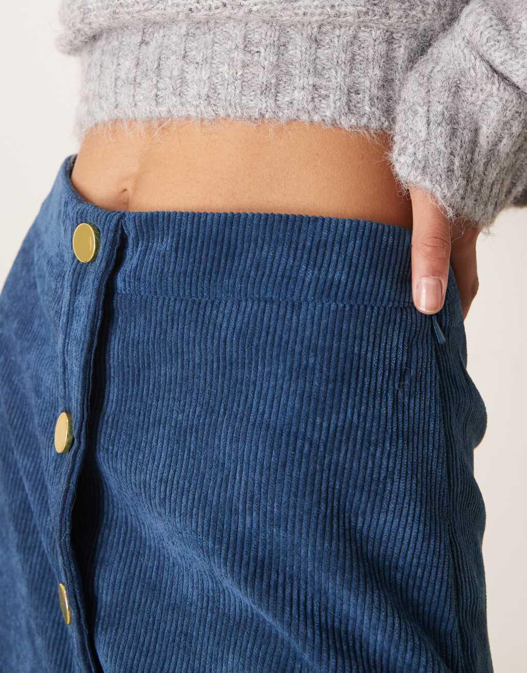 ASOS DESIGN button front cord skort in navy Product Image