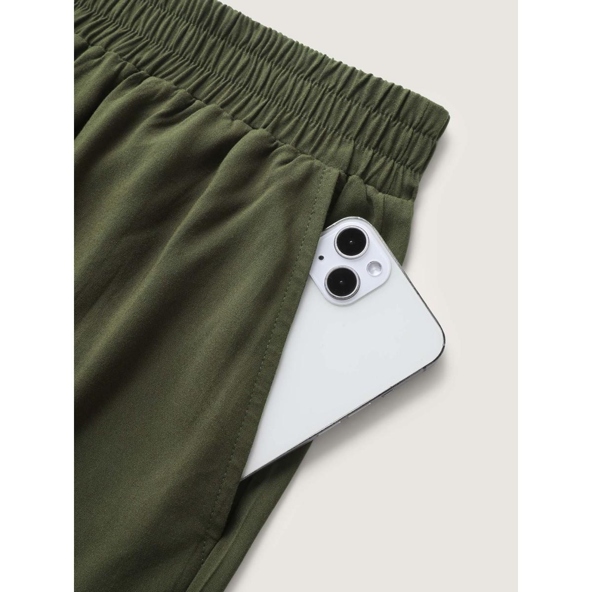 Plus Size Ruffled Lace Hem Wide-Leg Pants Women ArmyGreen Loose Mid Rise Vacation Pants BloomChic 14-16/1X Product Image