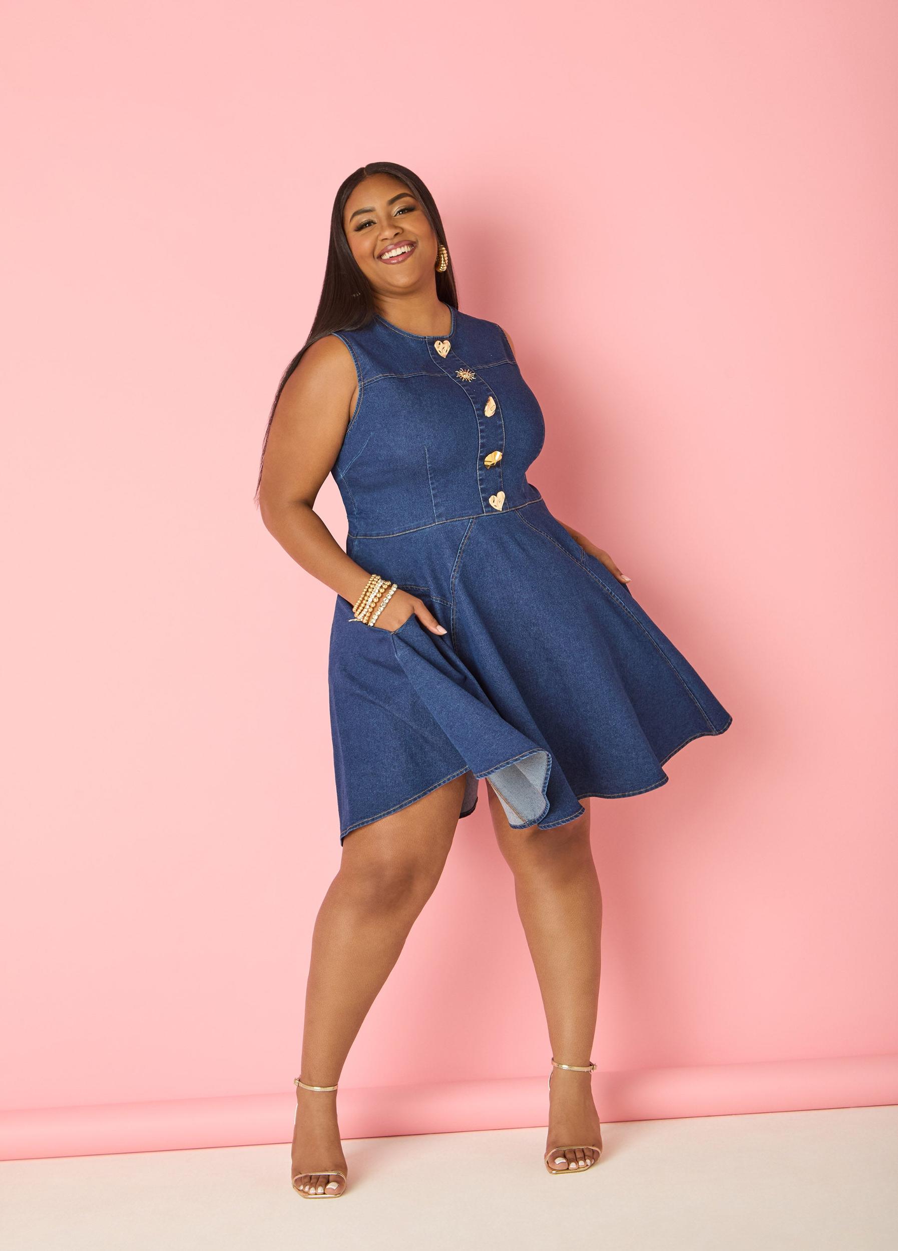 Button Embellished Denim Dress Product Image
