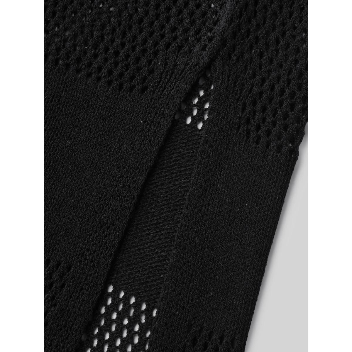 Plus Size One-Sided Drawstring Hollow Knit Swim Cover-Up Women's Swimwear Black Beach Loose Cut-Out Curve Swim Cover Ups BloomChic 10/M Product Image