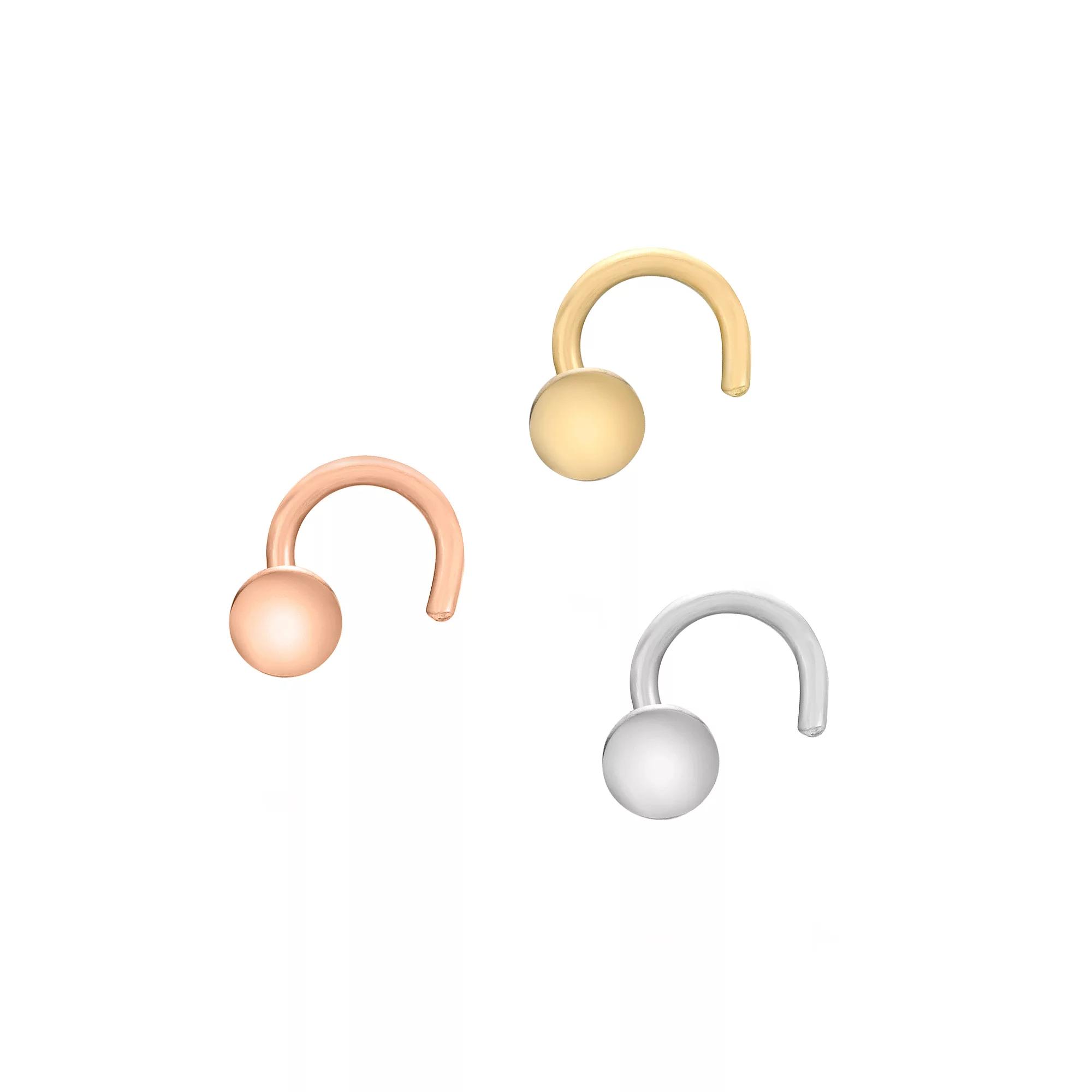 Lila Moon 10k Gold 2 mm 3-Pair Curved Nose Stud Set, Women's, 14k  Tone Product Image