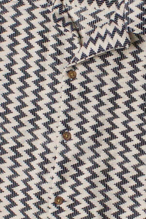 Natural Zigzag Textured Knit Button Up Shirt Product Image