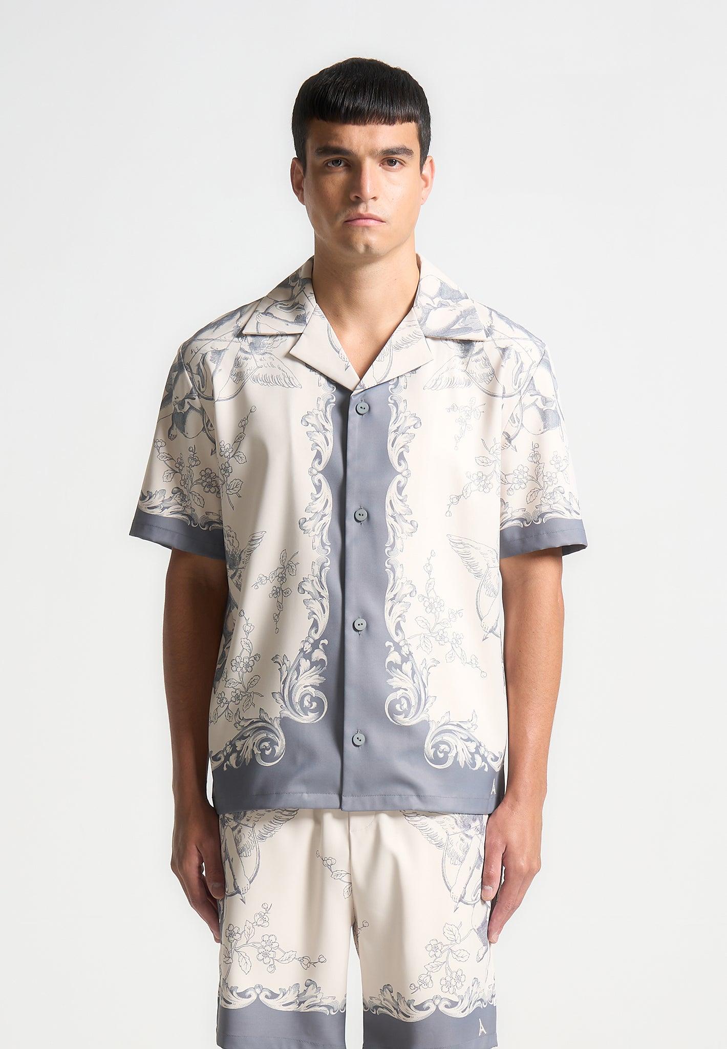 Marc - Signature Baroque Resort Shirt - Cream/Grey Male Product Image