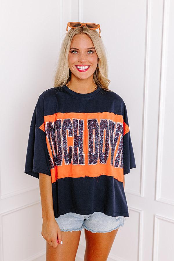 It's a Touch Down Sequin Oversized Tee in Navy/Orange Product Image