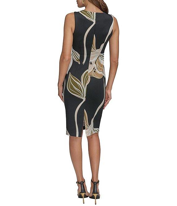 Donna Karan Square Neck Sleeveless Floral Print Sheath Dress Product Image