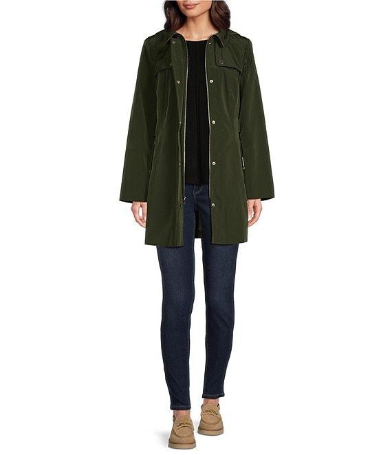 London Fog Stand Collar Water Resistant Hooded Rain Coat Product Image