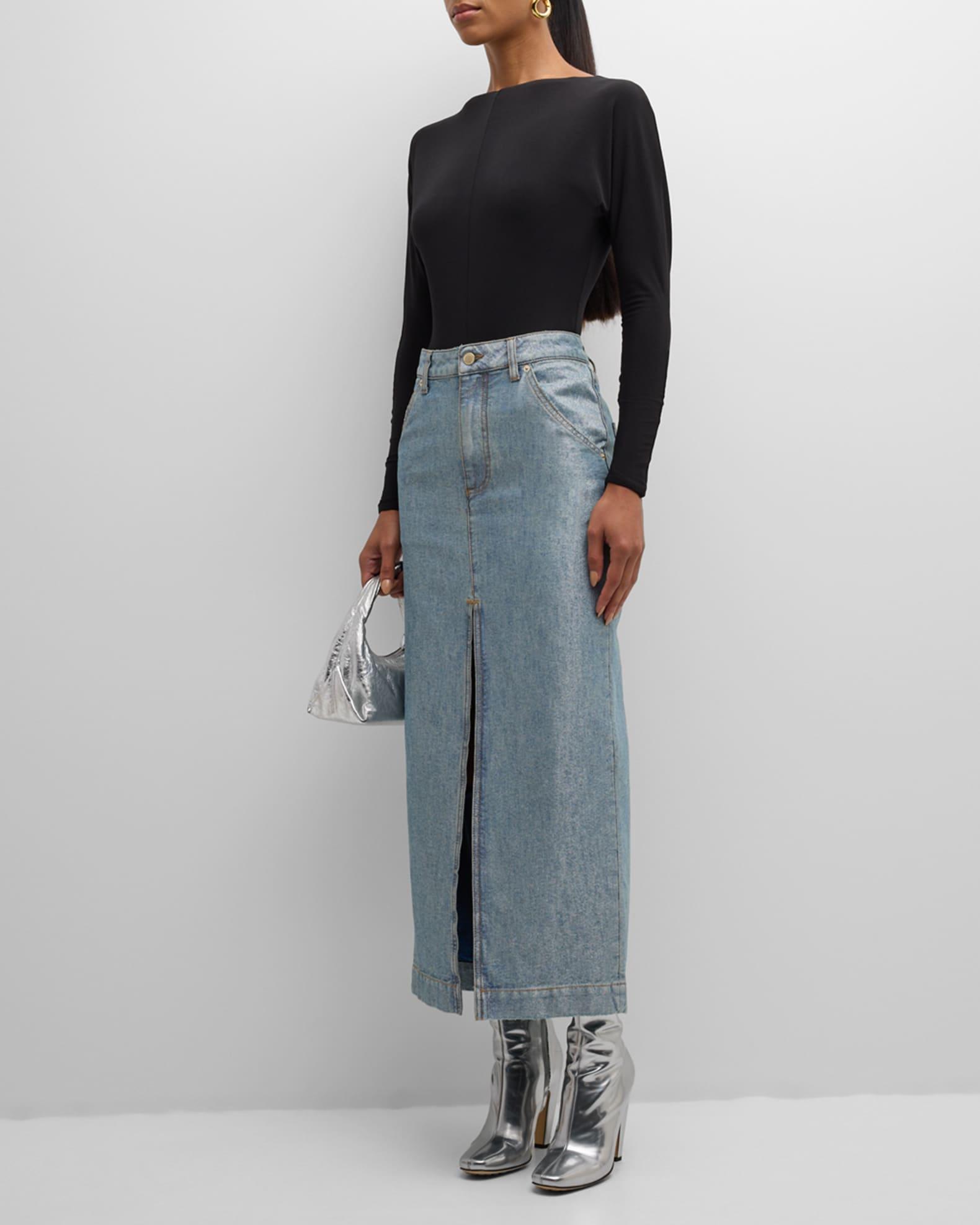 Erika Metallic Denim Skirt Product Image