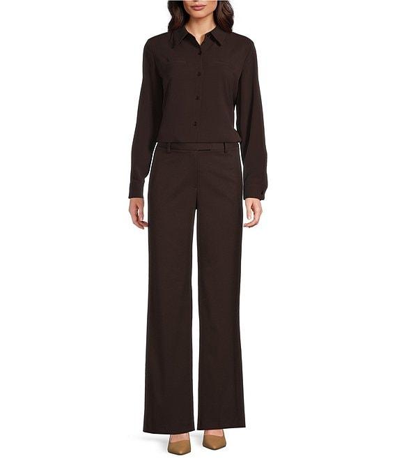 Alex Marie Piper Lightweight Soft Crepe de Chine Point Collar Long Sleeve Button Front Top Product Image